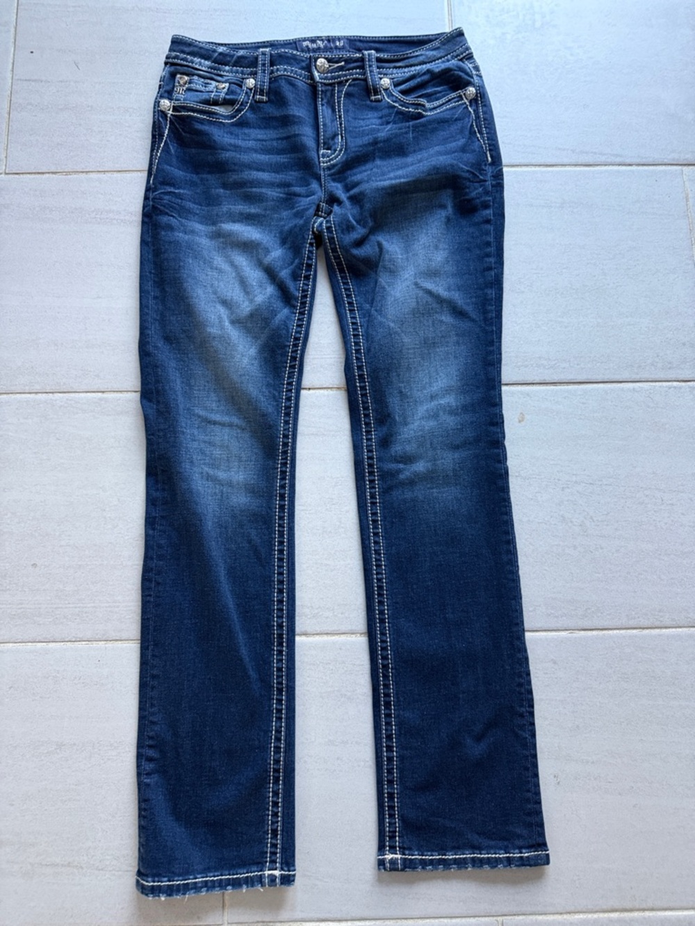 Miss Me Straight Leg Dark Blue Jeans
